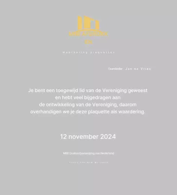 Gouden Nette Waardering Plaquette