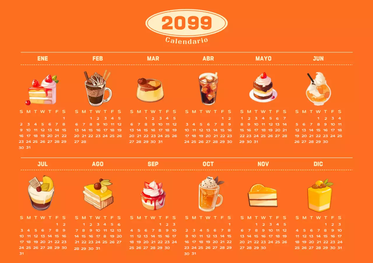 Calendario Naranja Retro Food 1 Año