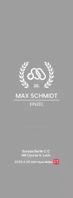 Hübsche Golftrophäe mit Lorbeerblatt und Firmenlogo