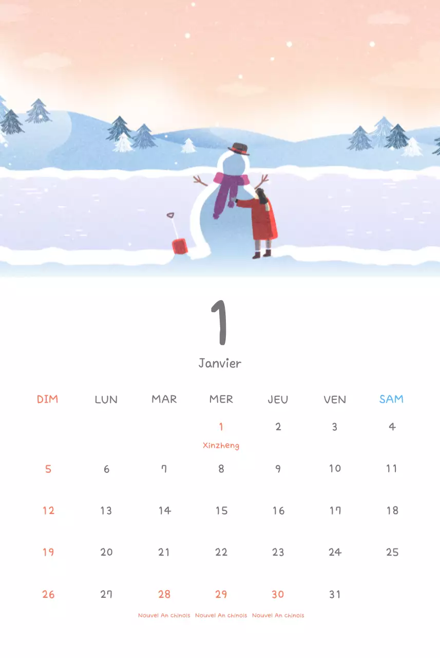 Calendriers mignons avec des illustrations câlines