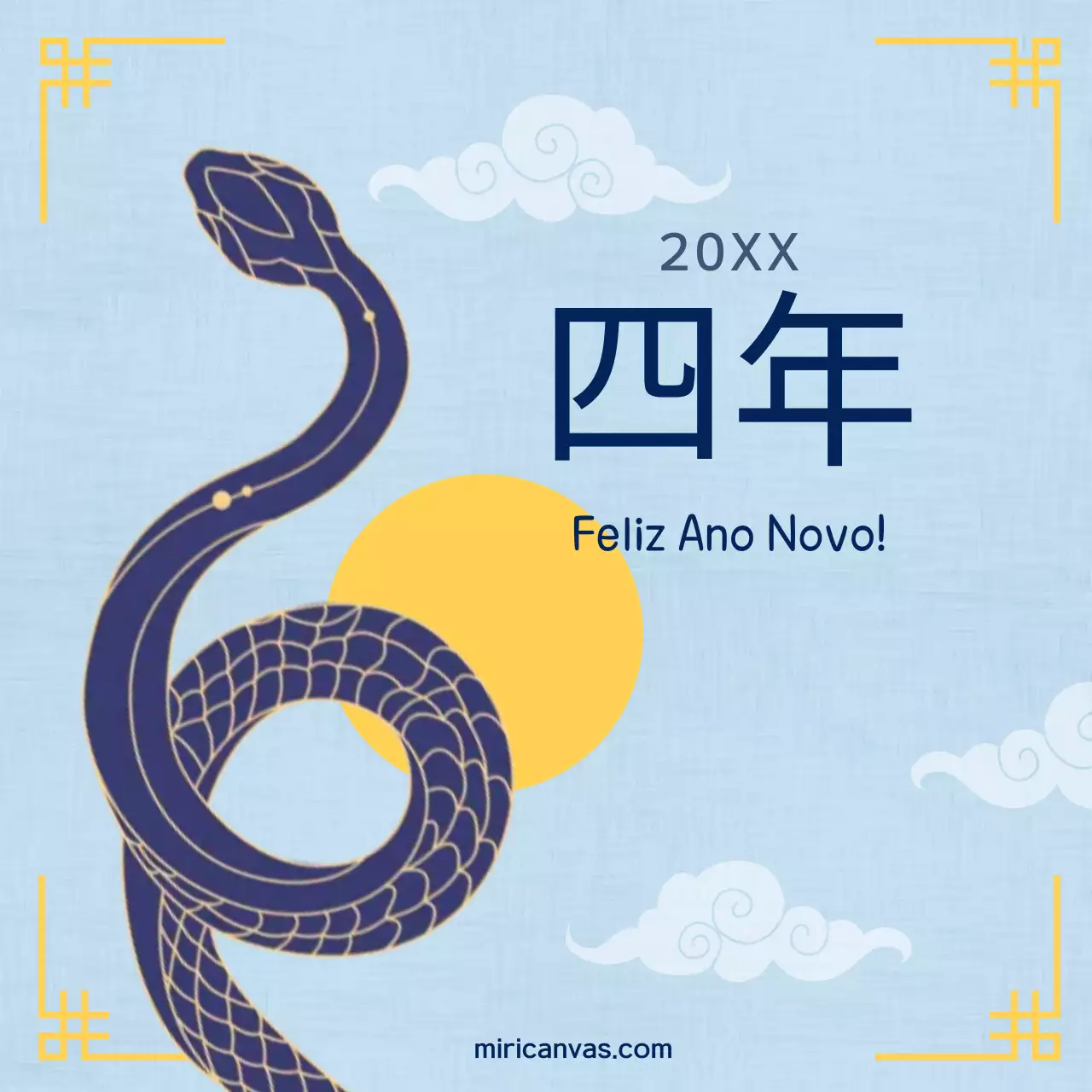 Saudações tradicionais de Ano Novo em azul claro