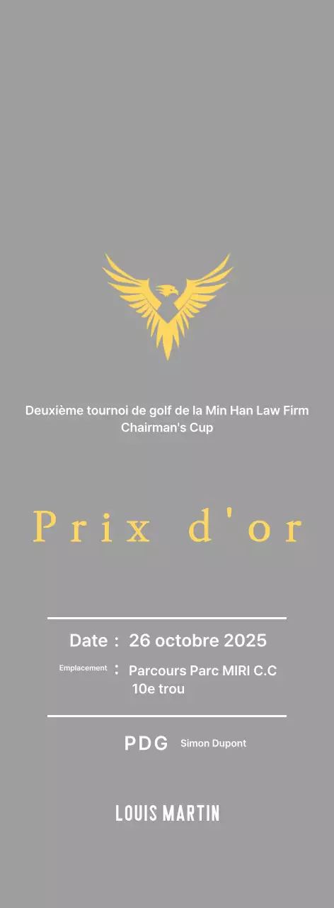 Plaque de tournoi de golf avec aigle