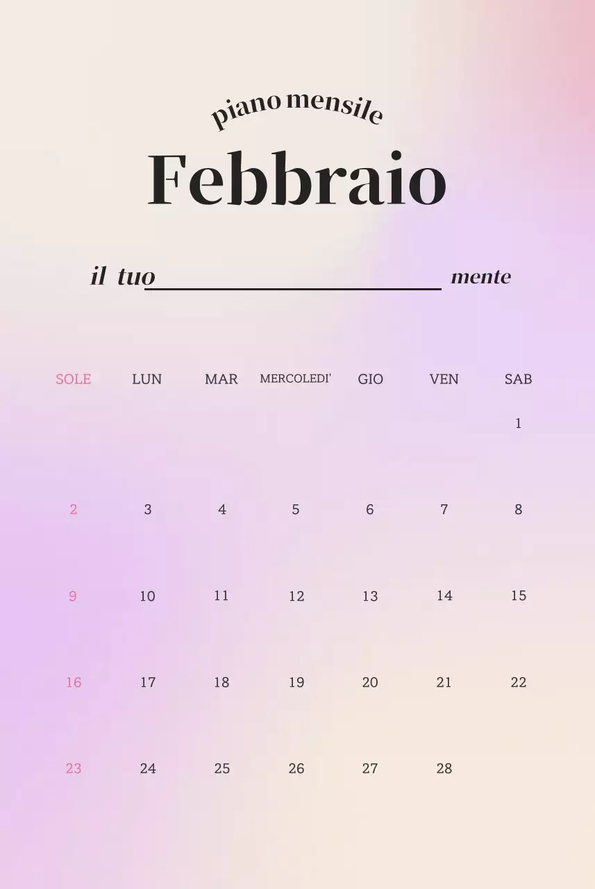 Scrittura del calendario minimalista a gradi