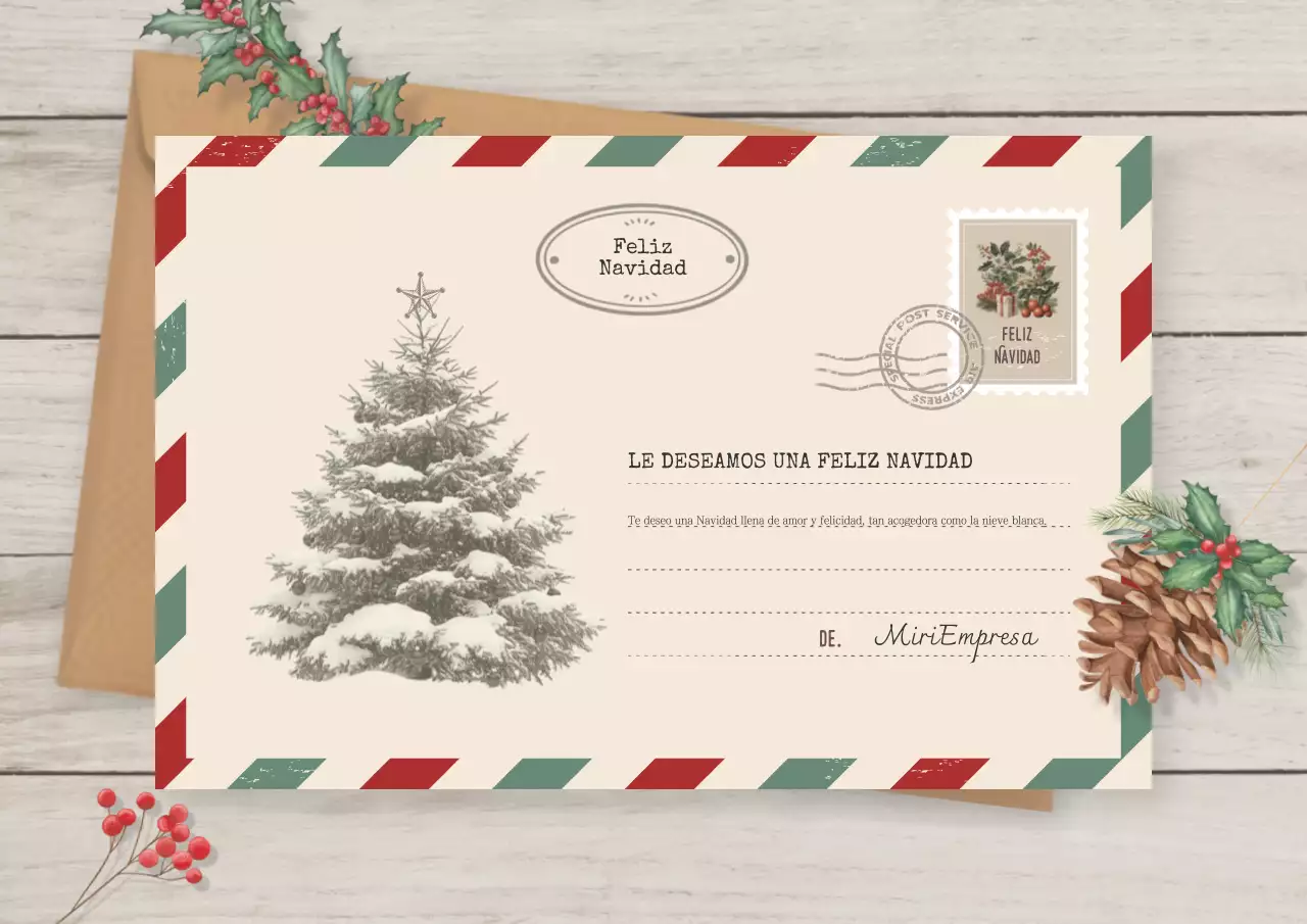 Postal navideña vintage beige