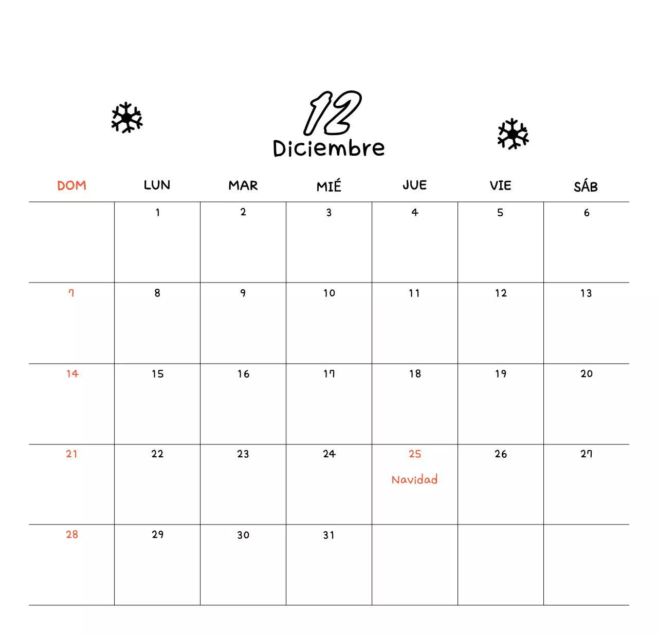 Calendario de Año Nuevo acogedor y blanco