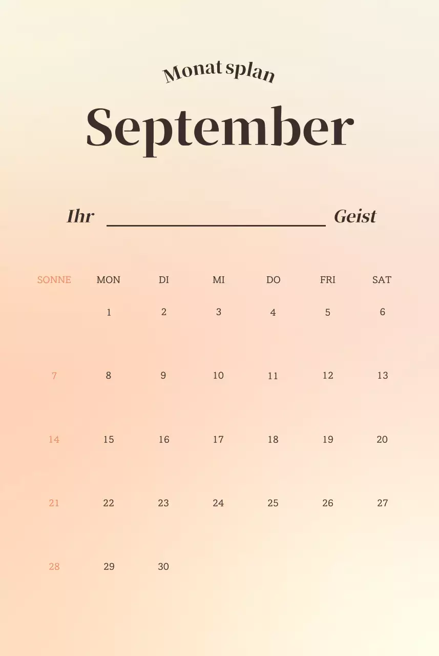 Minimalistischer Kalender mit Farbverlauf