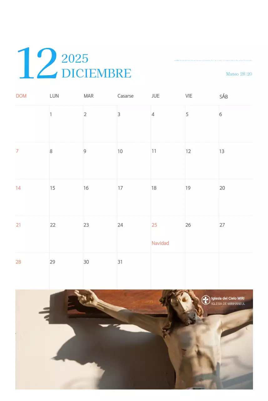Calendario eclesiástico azul de concepto moderno