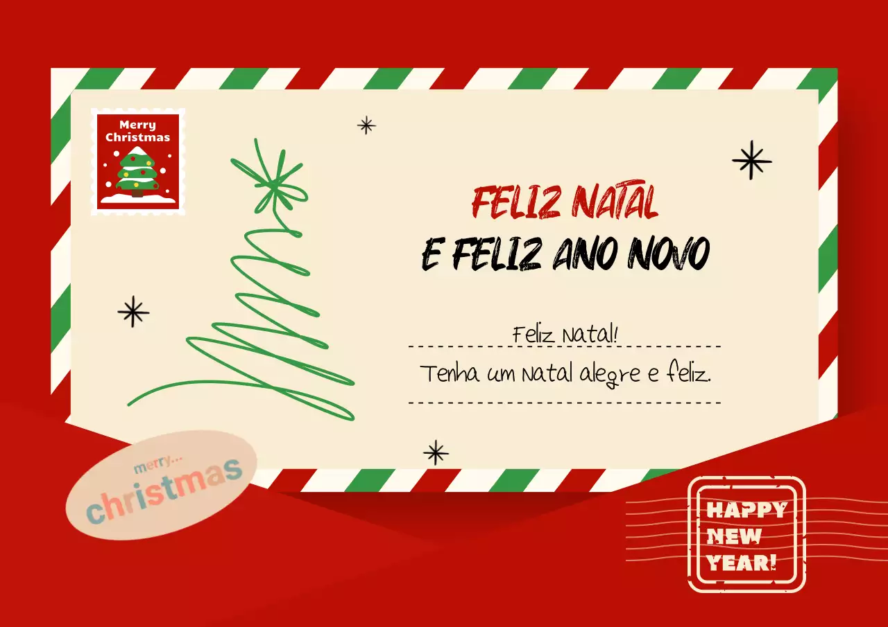 Um bonito postal de Natal em vermelho e verde