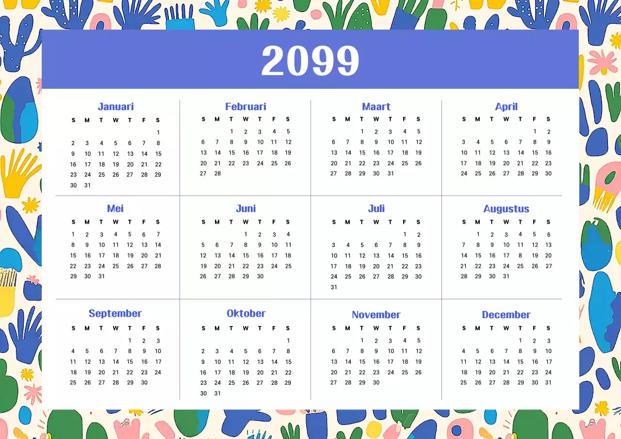 Blauwe Natuurpatronen 1 Jaar Kalender