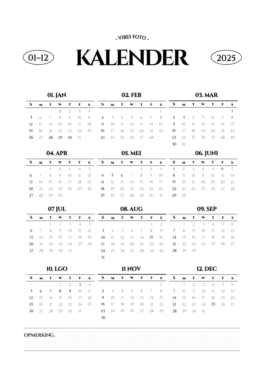 Eenvoudige stijl muurkalender met zwart-wit emotionele reisfotografie concept