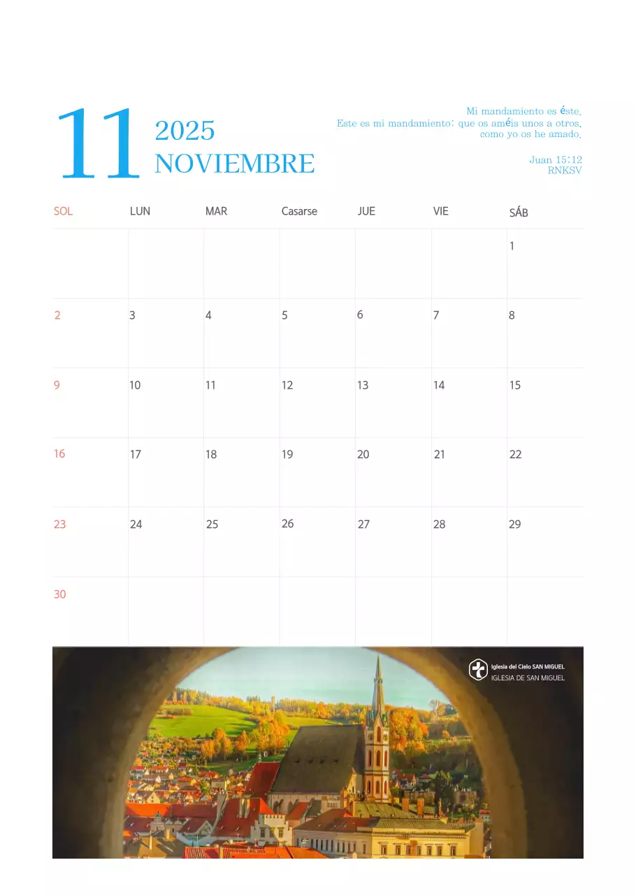 Calendario eclesiástico azul de concepto moderno