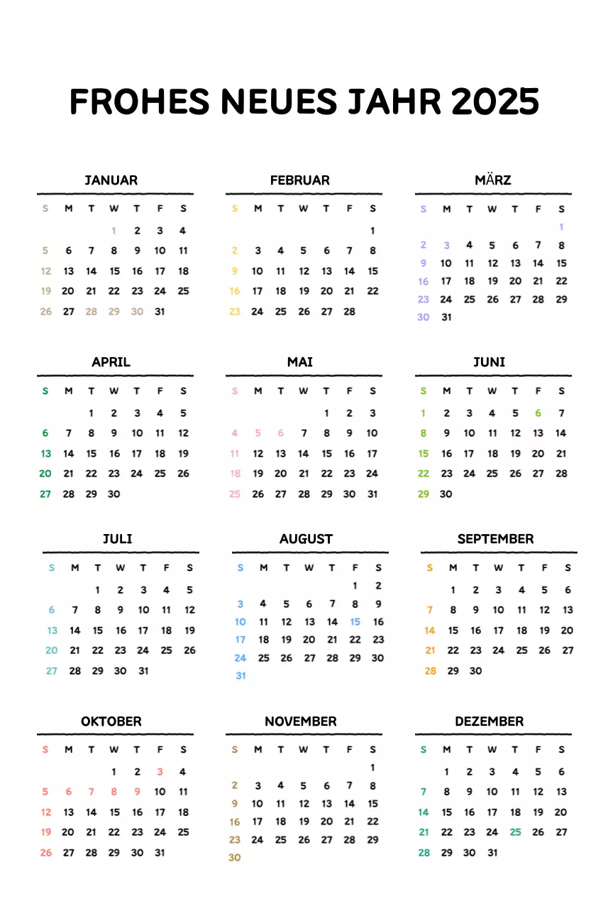 Illustrierter Kalender mit schönem Linienstil