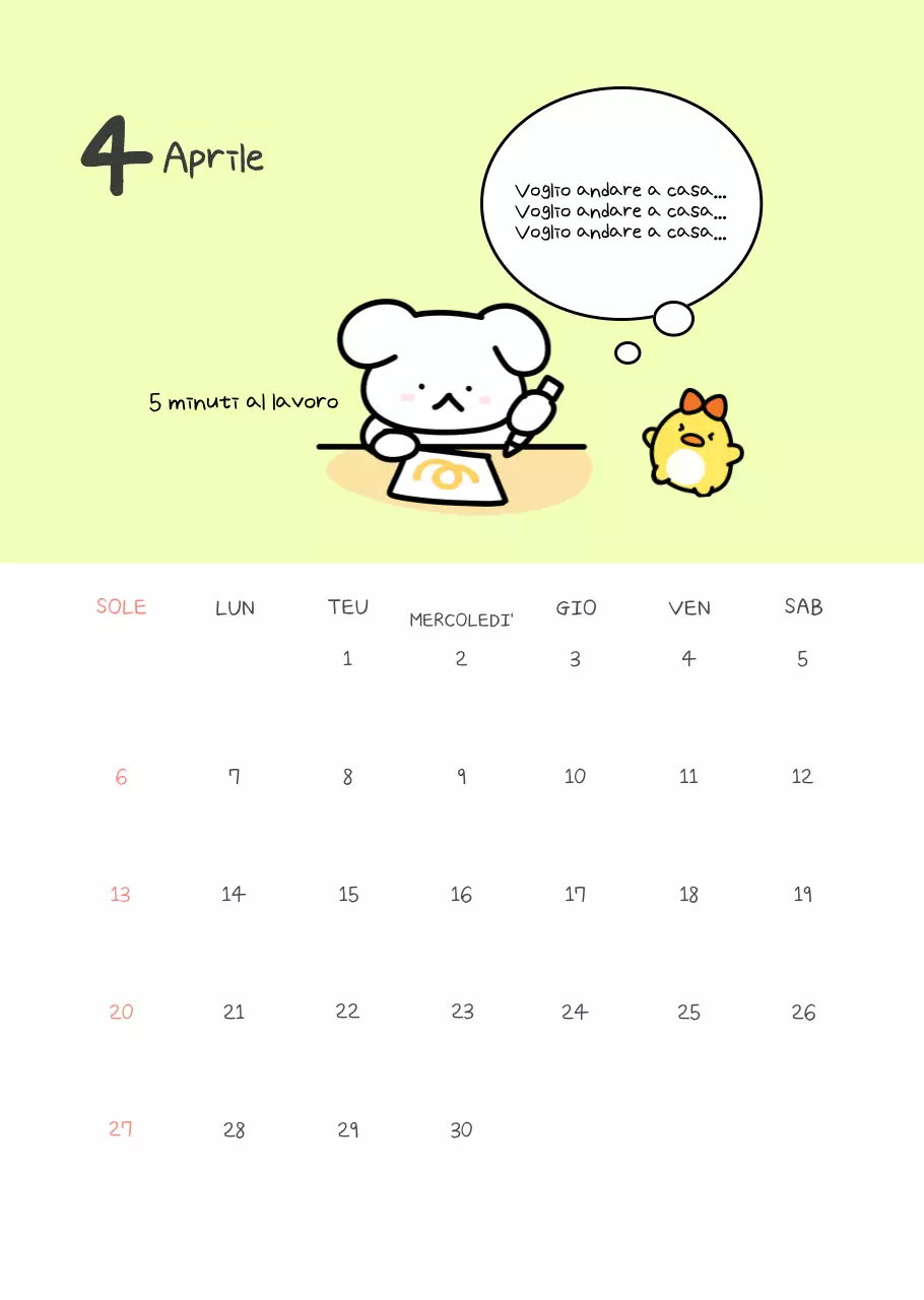 Calendario giallo semplice del lavoratore d'ufficio