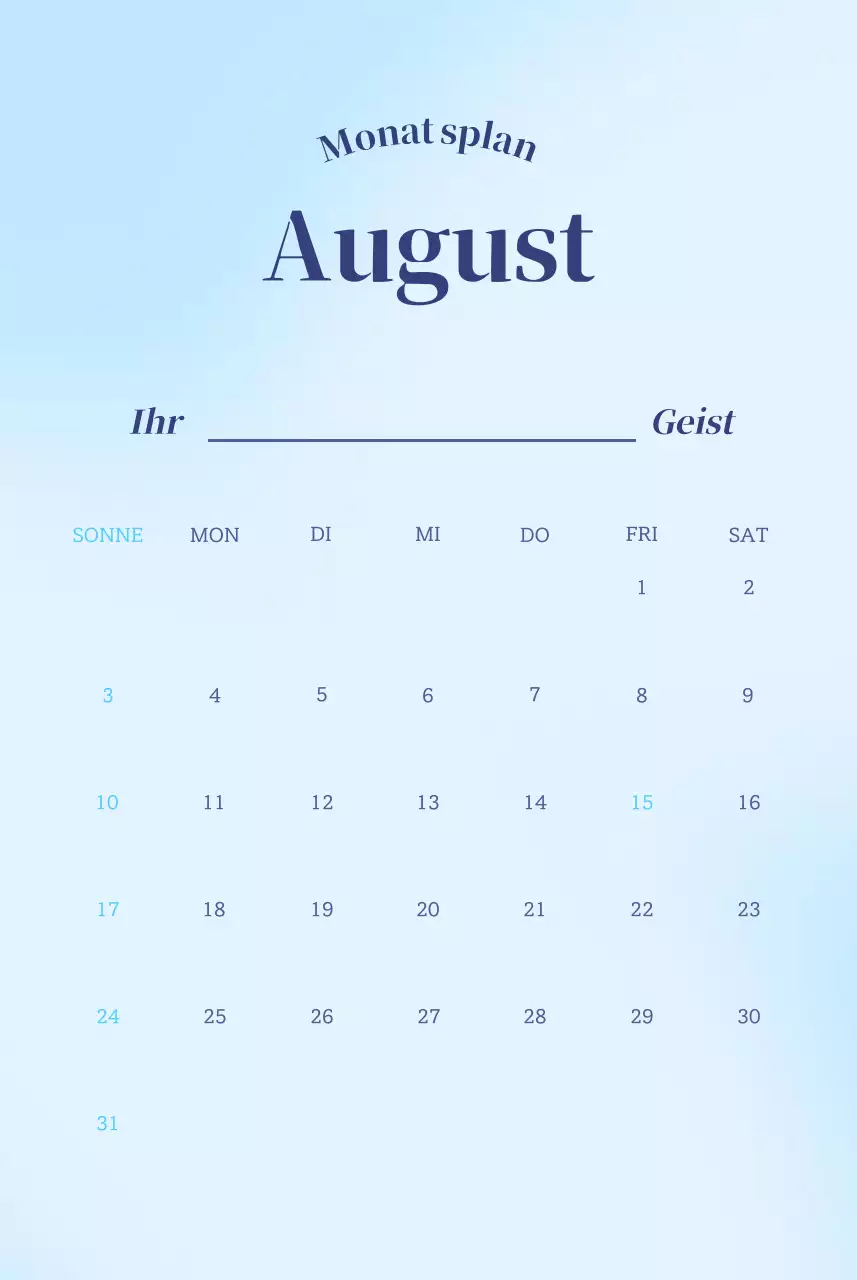 Minimalistischer Kalender mit Farbverlauf