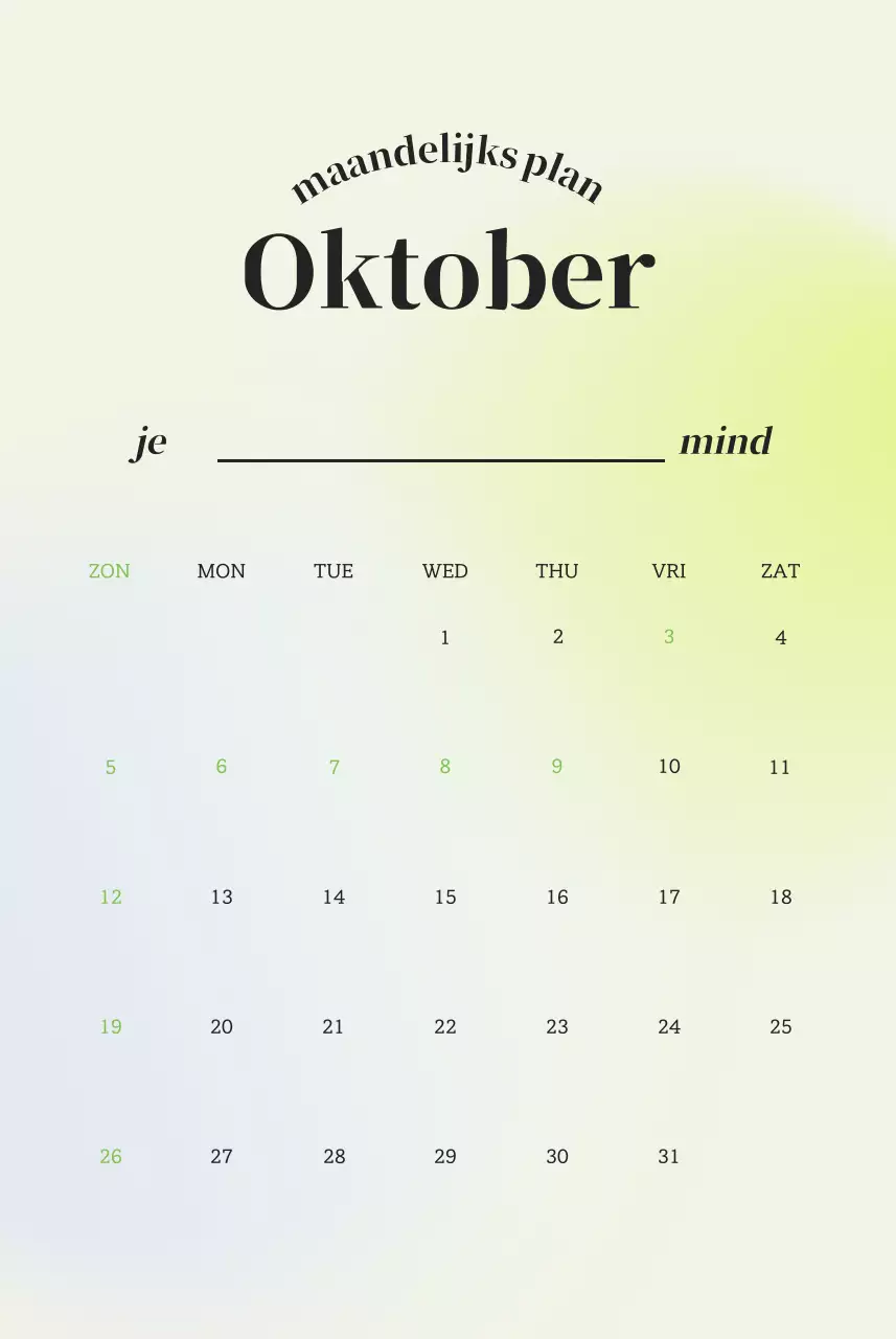 Minimalistische kalender met kleurverloop