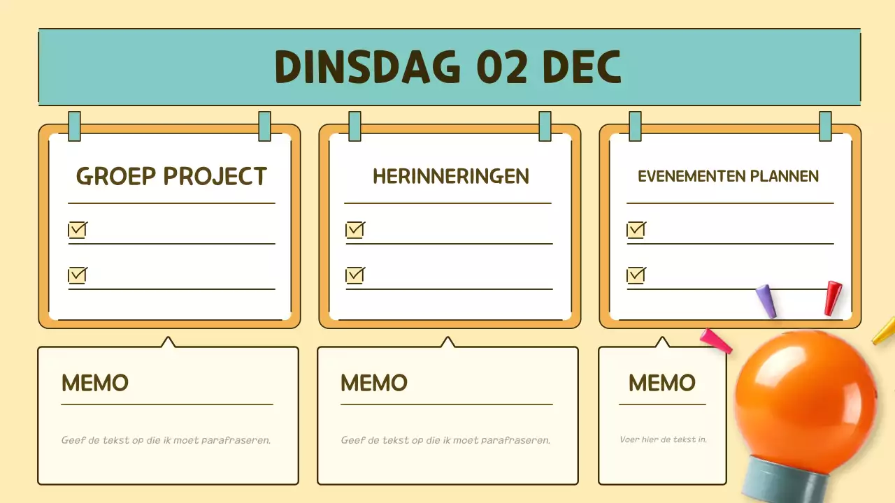 oranje en groene pop klas agenda planner