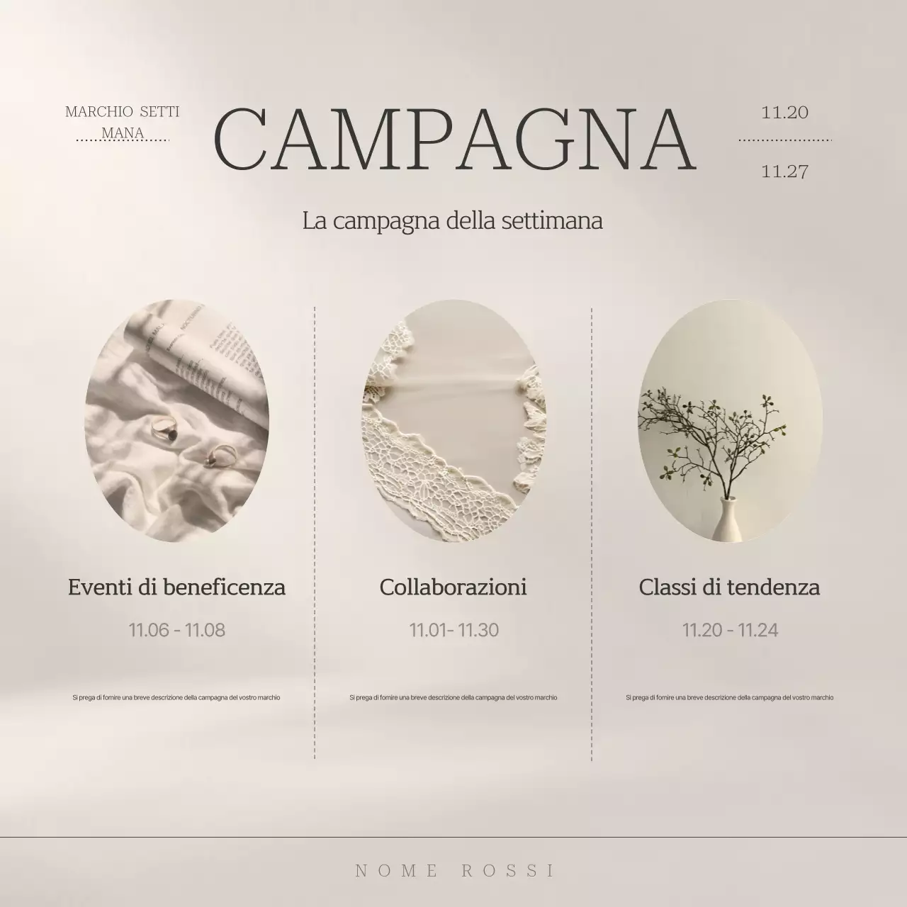 Semplice annuncio di marketing del marchio in beige