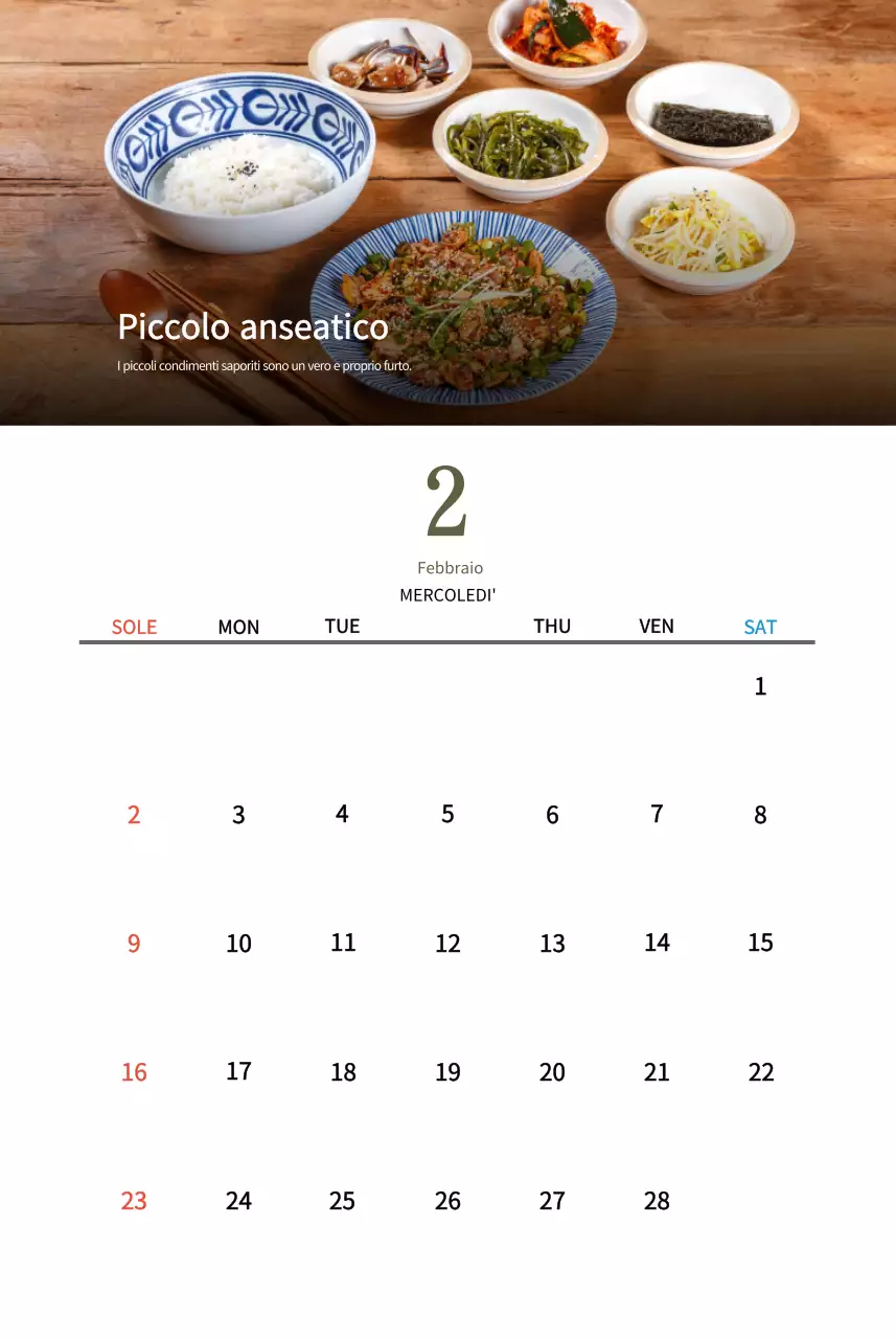 Calendario del ristorante coreano tradizionale in beige