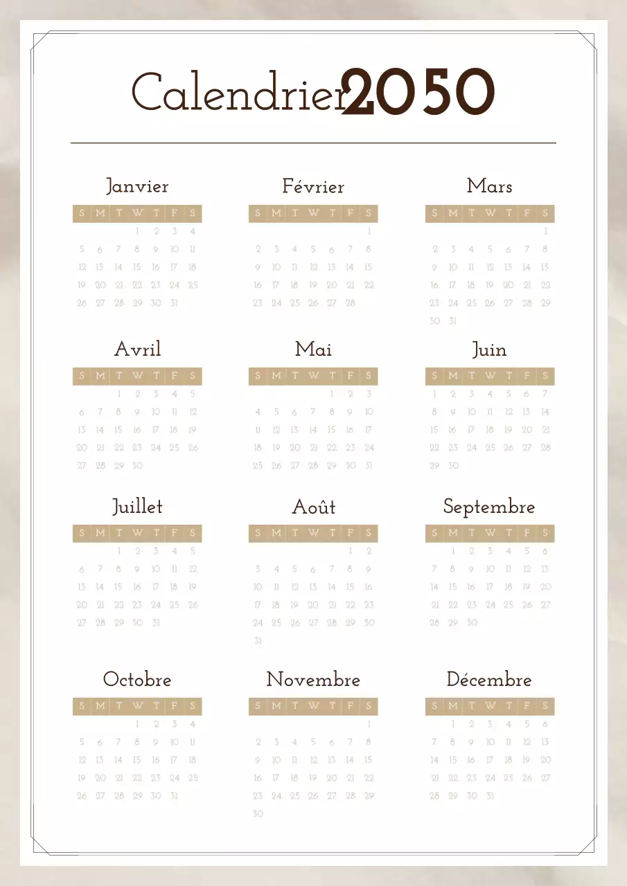 Calendrier photo simple en brun et beige