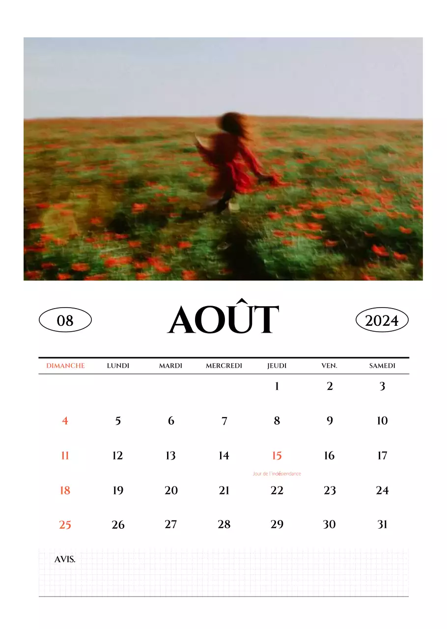 Calendrier mural de style simple avec un concept de photographie de voyage émotionnelle en noir et blanc