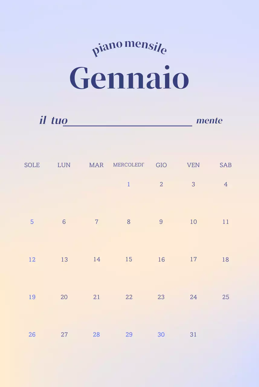 Scrittura del calendario minimalista a gradi