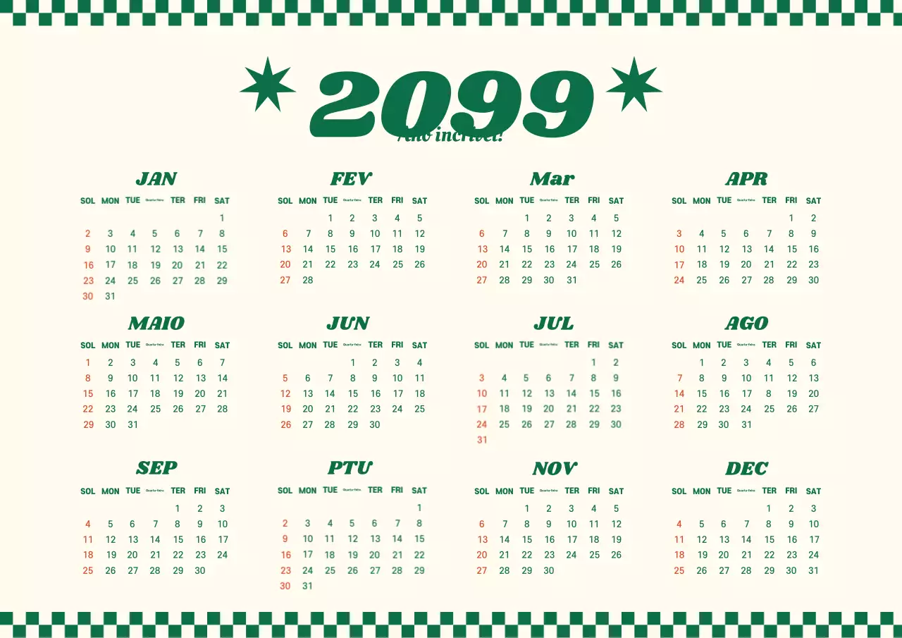 Calendário de um ano retro kitsch em marfim