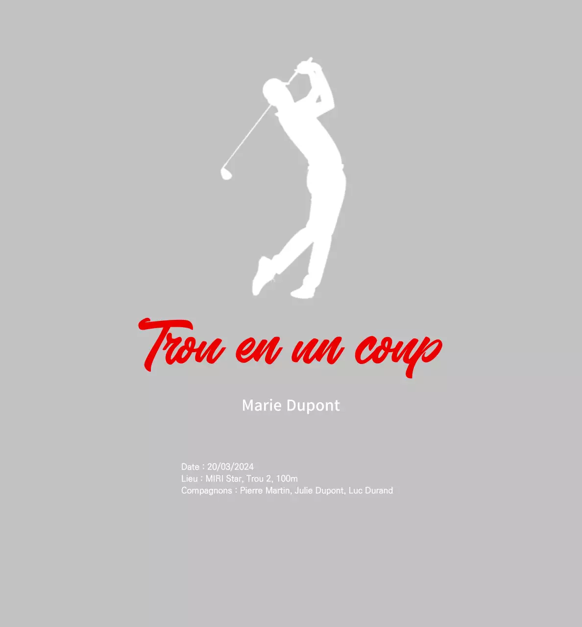 Gris Simple Golf Commémoratif