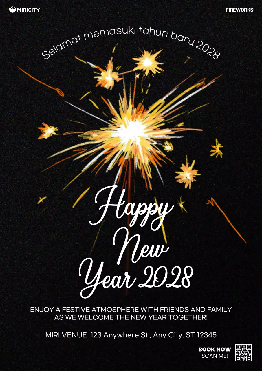 Black Elegant New Year Invitation Poster
