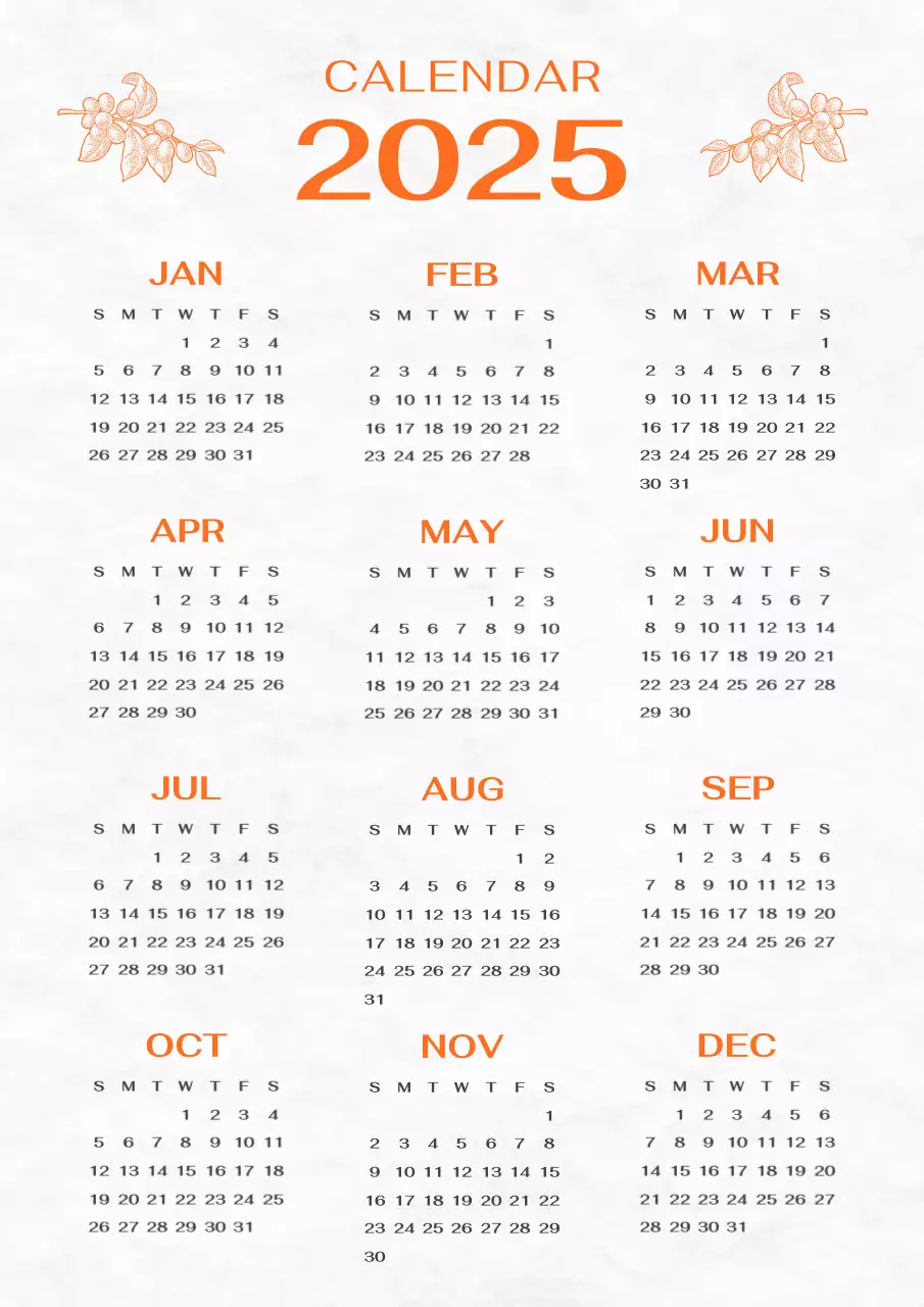 주황색과 회색의 빈티지한 이벤트 달력