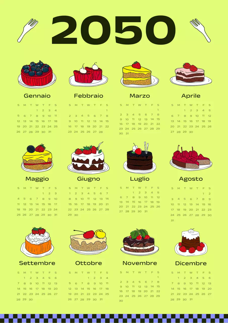 Un calendario alimentare kitsch in nero e neon