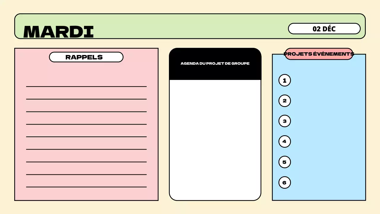 Présentation minimaliste de l'agenda de la classe aux couleurs pastel