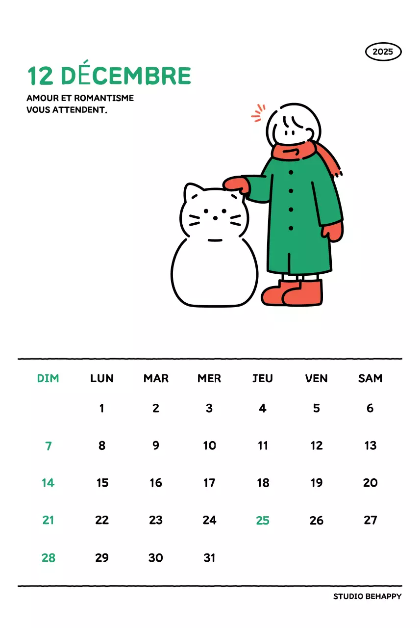 Calendrier illustré avec un joli style de lignes