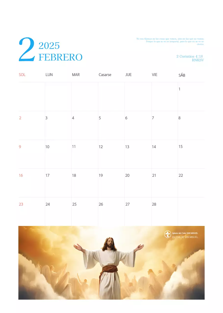 Calendario eclesiástico azul de concepto moderno
