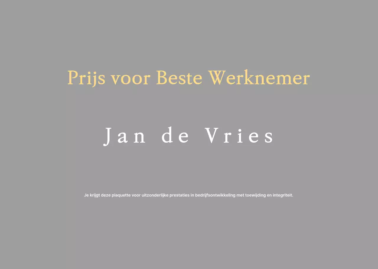 Nette en opgeruimde werknemersplaquette