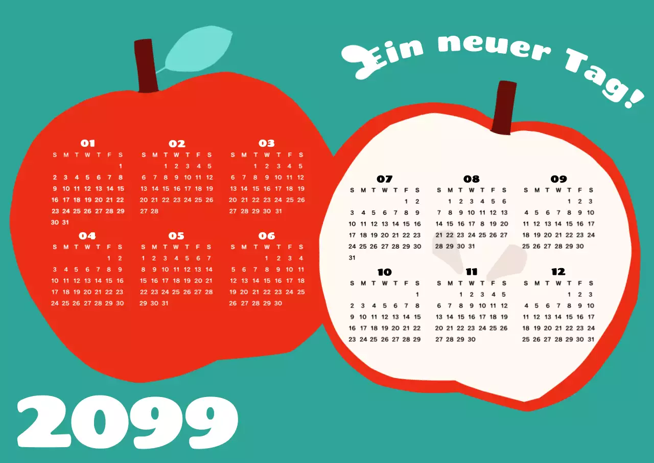 Niedlicher Pop-Art-Jahreskalender in Grün und Weiß