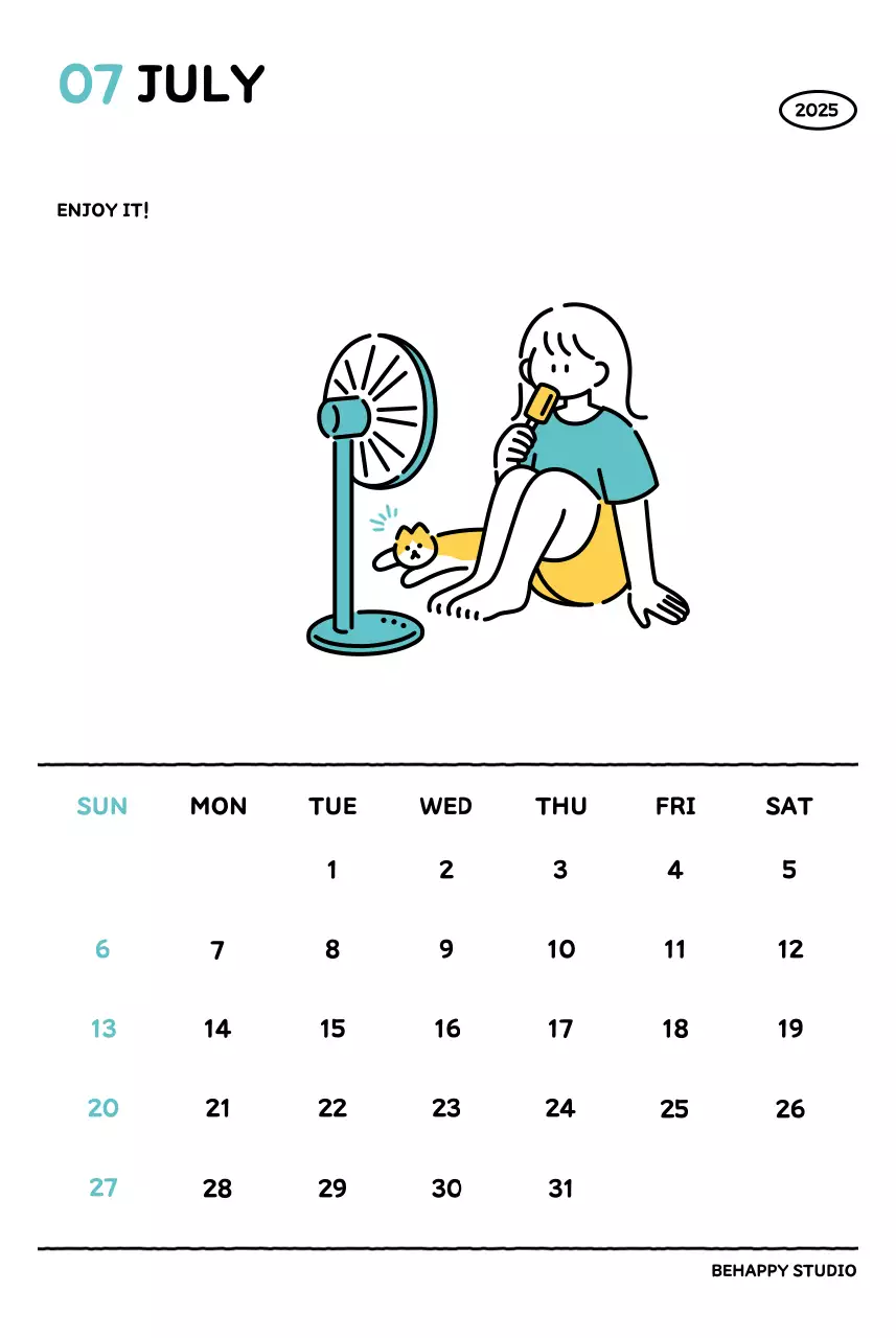 Kalender bergambar dengan gaya garis yang cantik