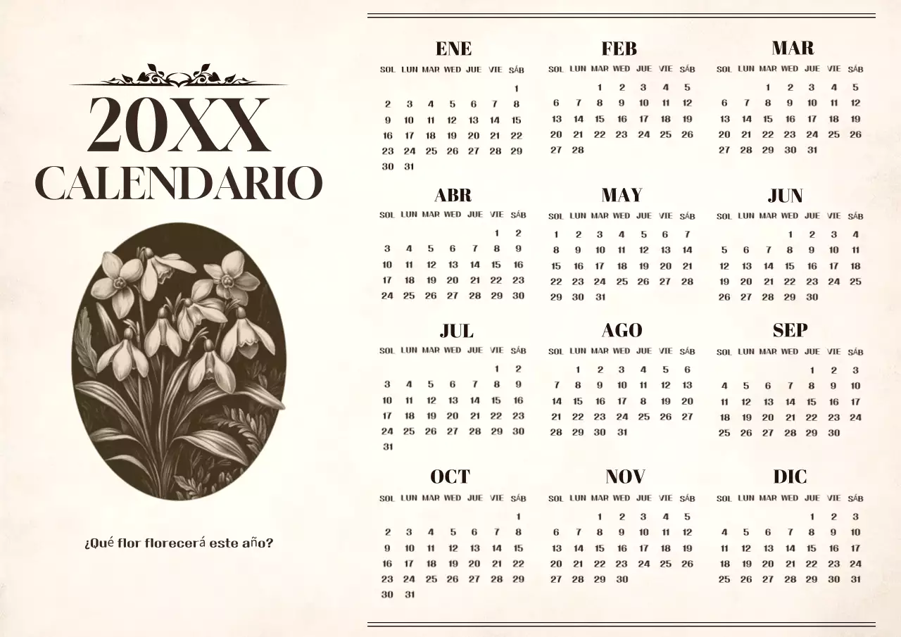 Calendario vintage de un año en beige y marrón