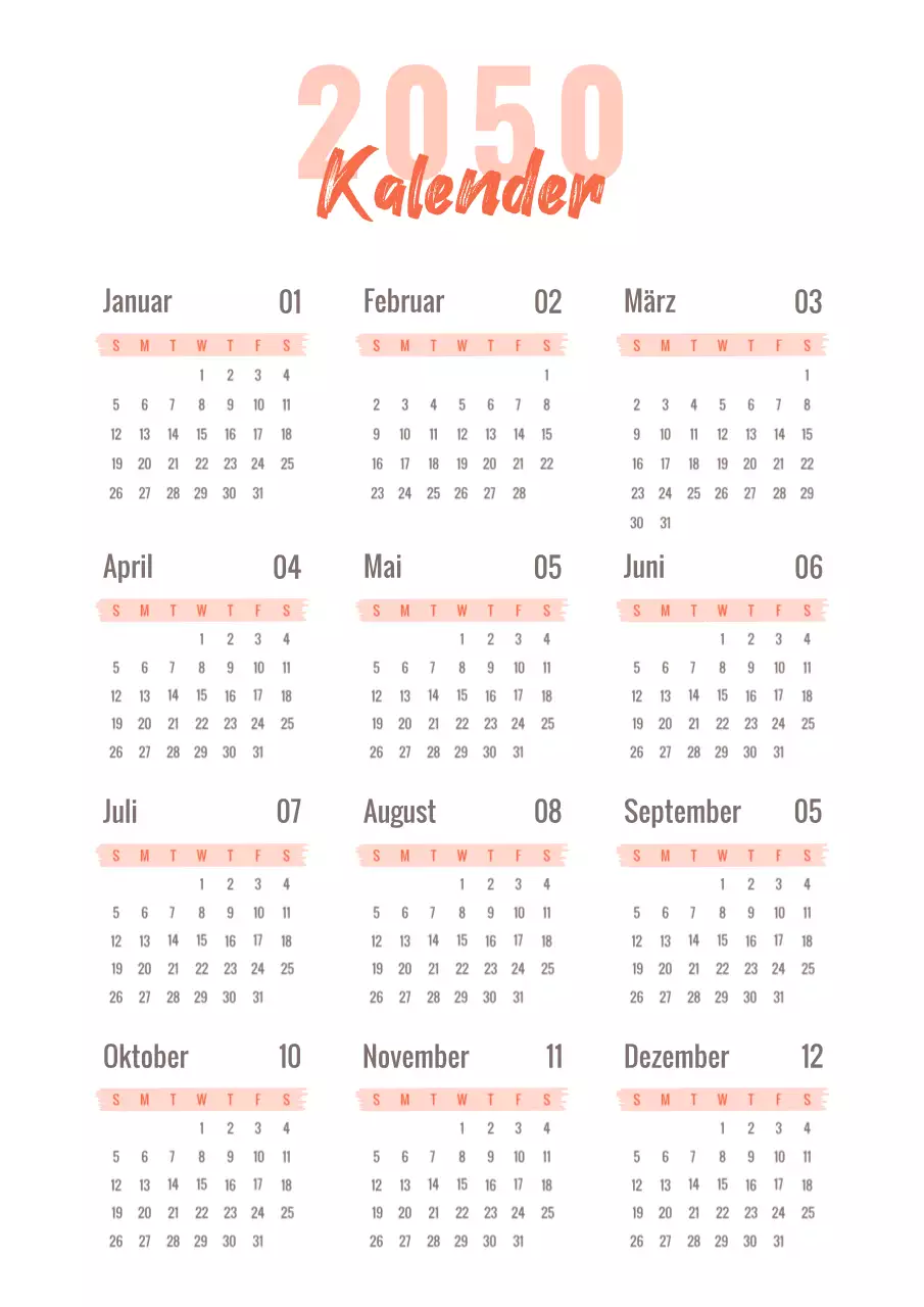 Einfacher handgeschriebener Kalender in Rot und Schwarz