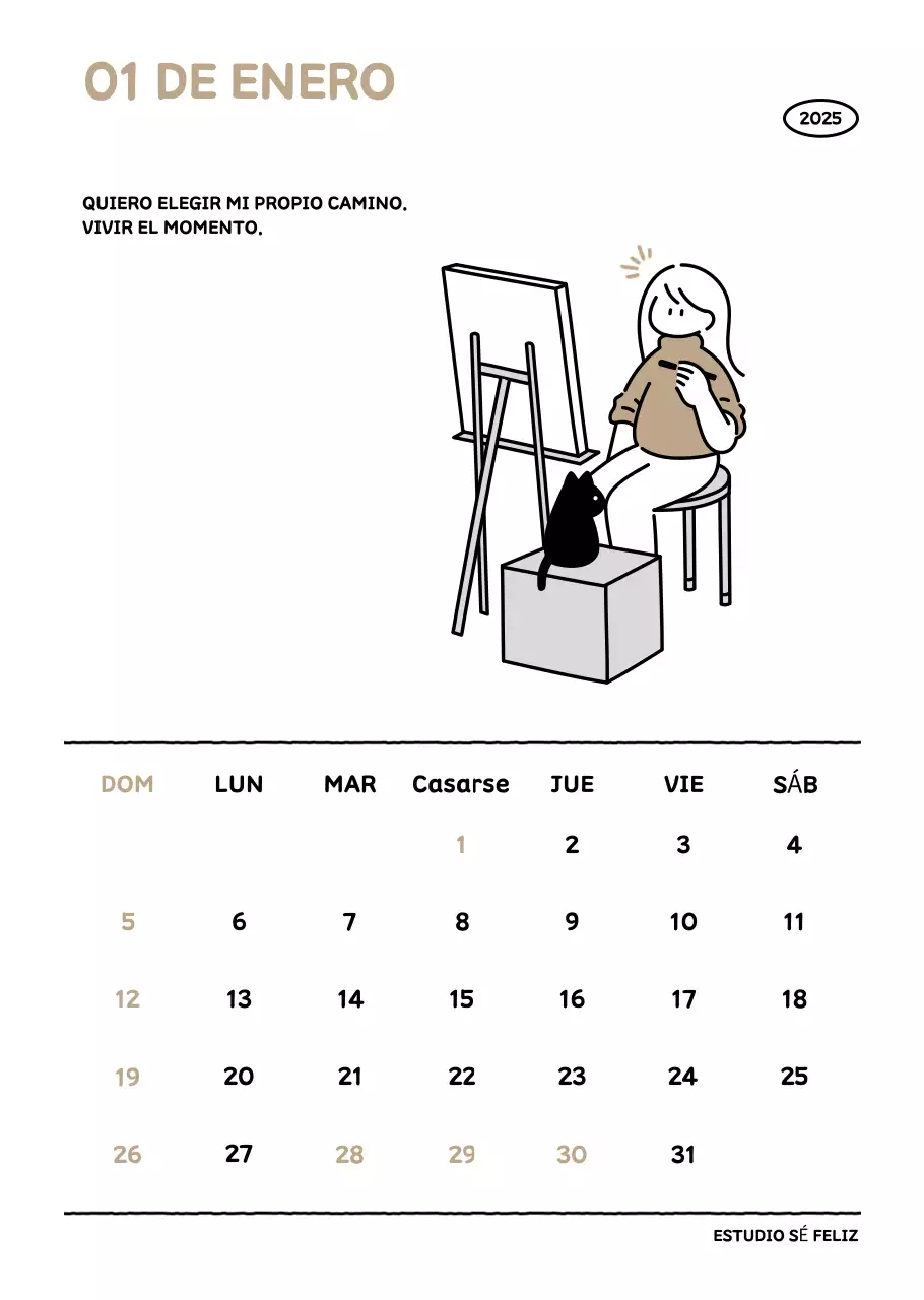 Calendario ilustrado con un bonito estilo de líneas