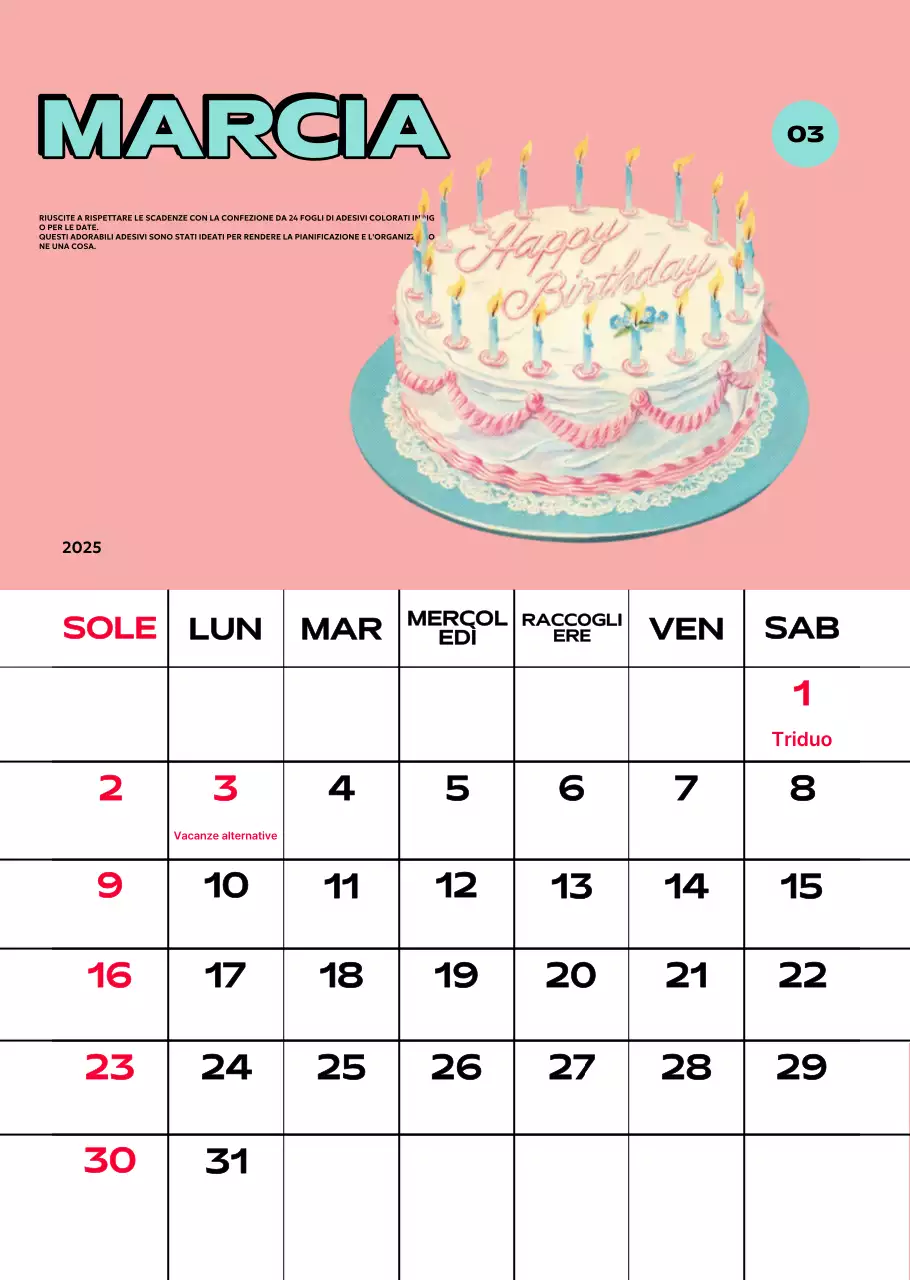 Calendari colorati con una varietà di illustrazioni retrò