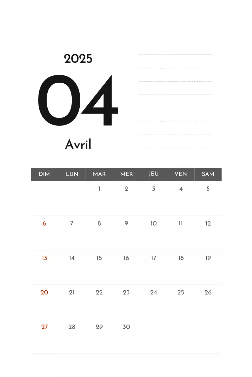 Calendrier d'entreprise simple et gris