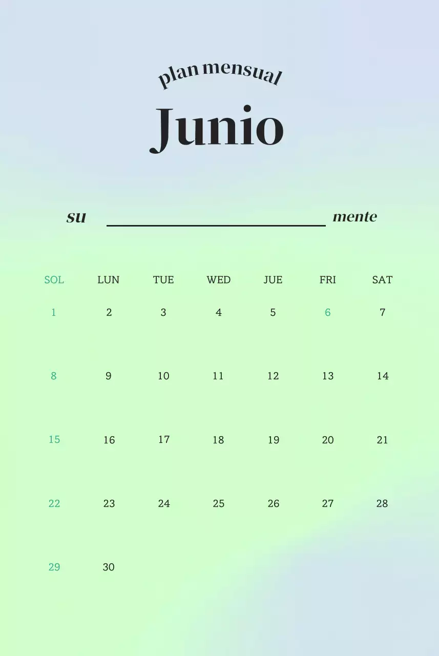 Calendario minimalista con texto degradado