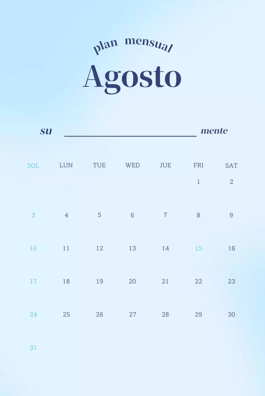 Calendario minimalista con texto degradado