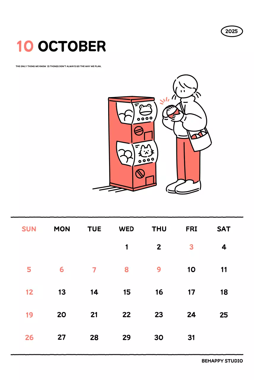 Kalender bergambar dengan gaya garis yang cantik