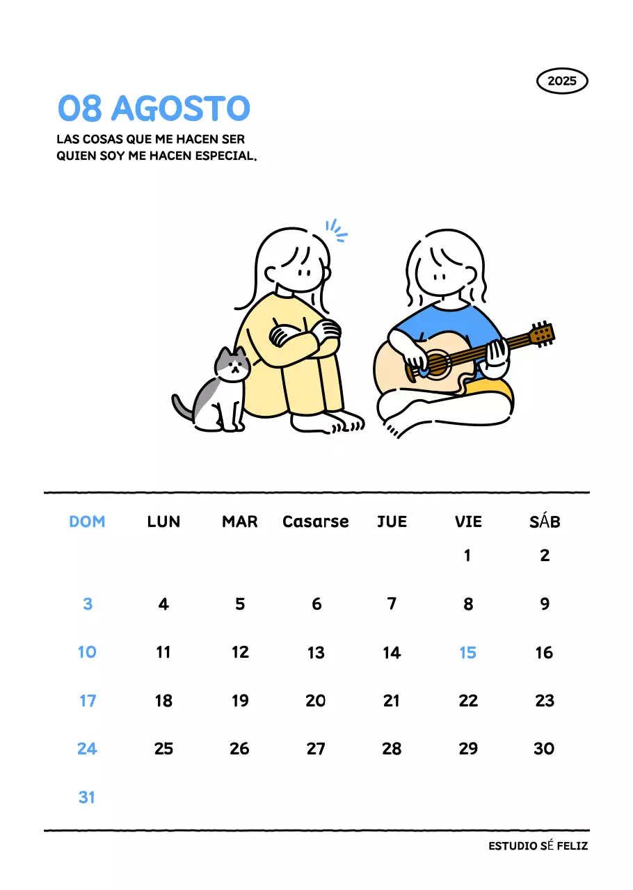 Calendario ilustrado con un bonito estilo de líneas