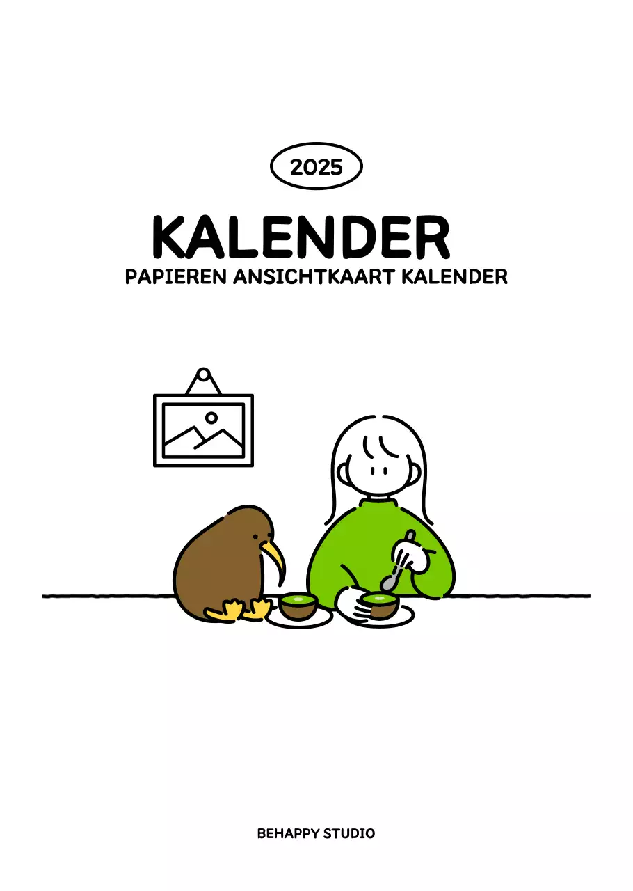 Geïllustreerde kalender met een mooie lijnstijl