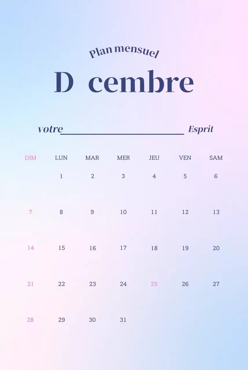Calendrier minimaliste dégradé