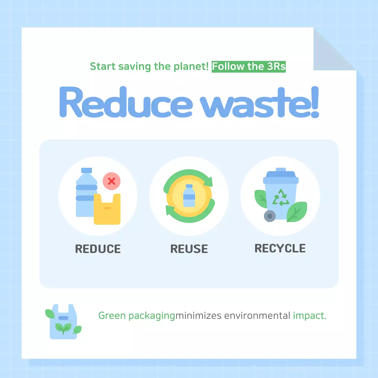 Campanha simples de proteção ambiental em azul claro