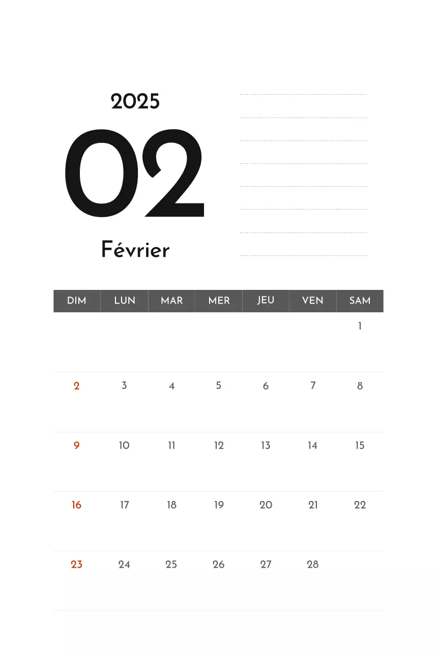 Calendrier d'entreprise simple et gris