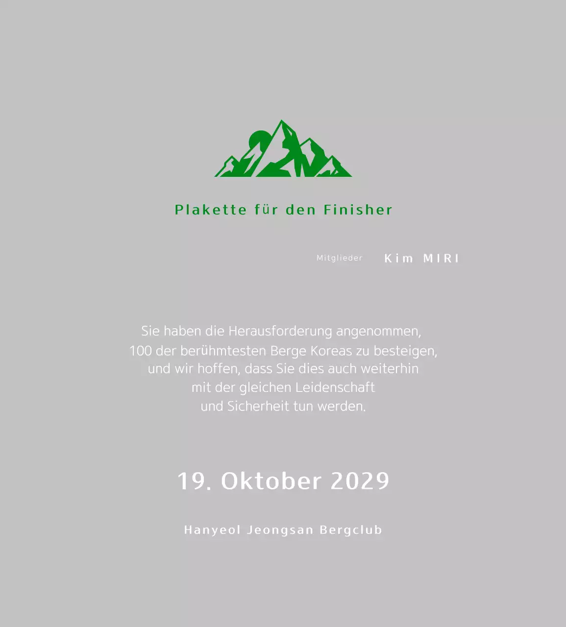 Grüne einfache Bergsteigerplakette
